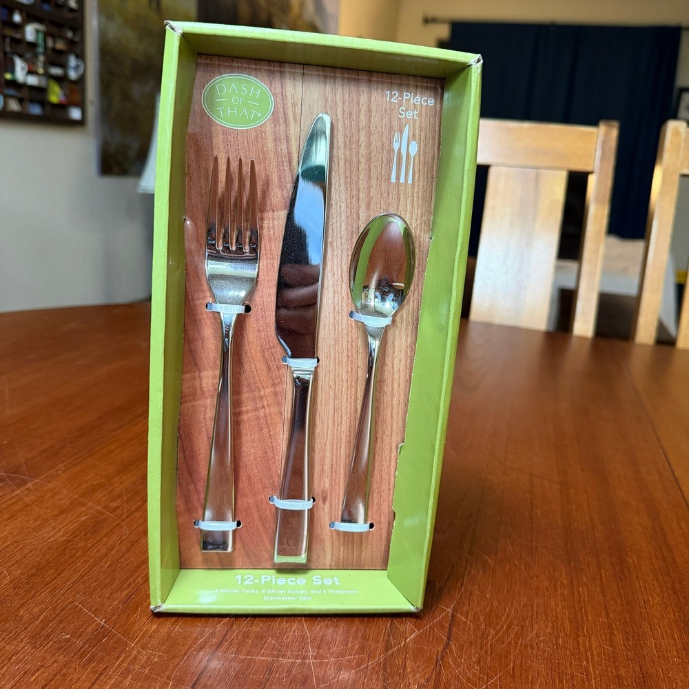 Dash of That Brin 12 Piece Flatware Set Stainless Steel Service for 4 New Table